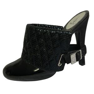 Black Women's High Heel Mule with Buckle Accent